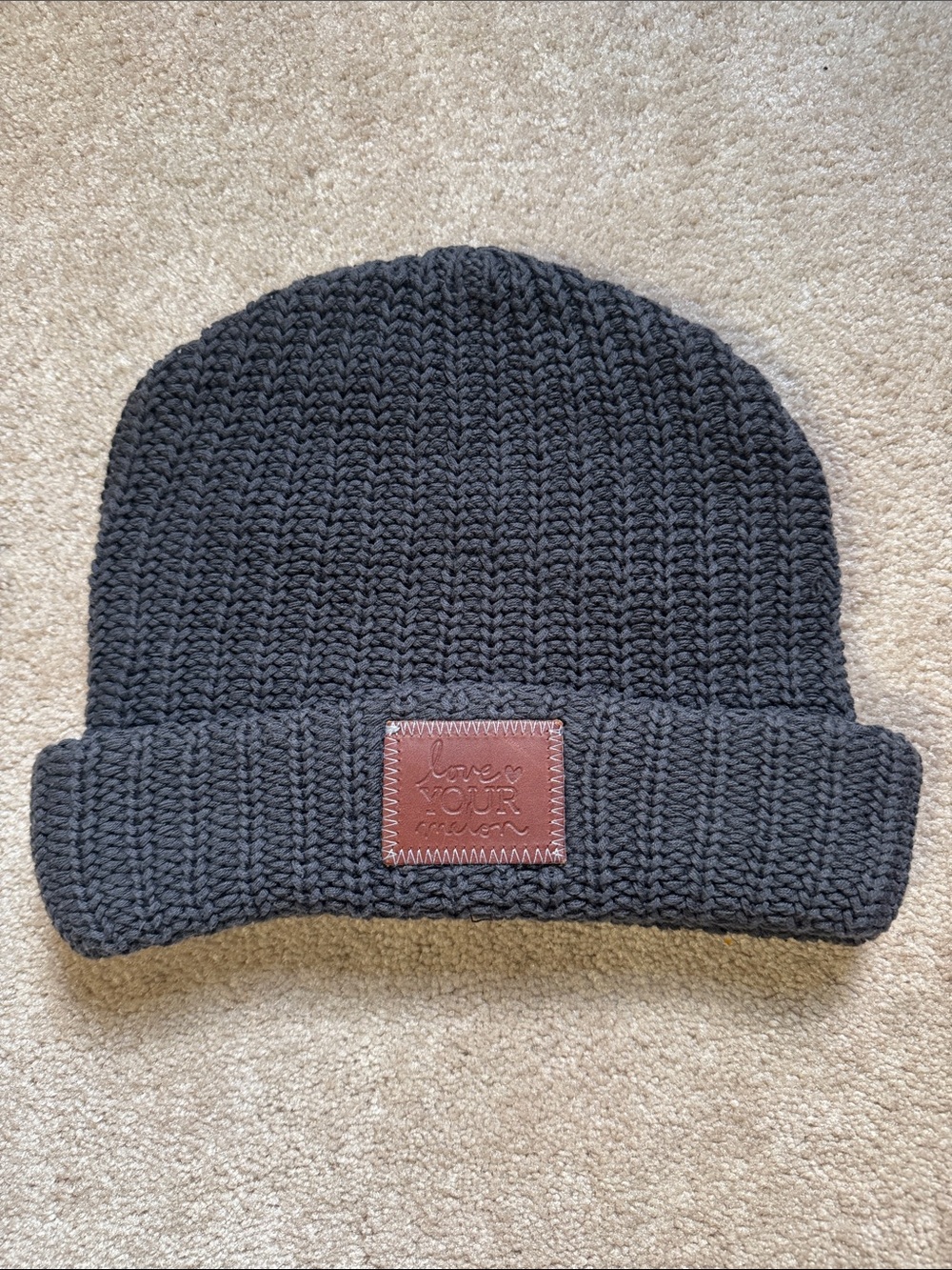 Love Your Melon Grey Knit Beanie with Brown Patch